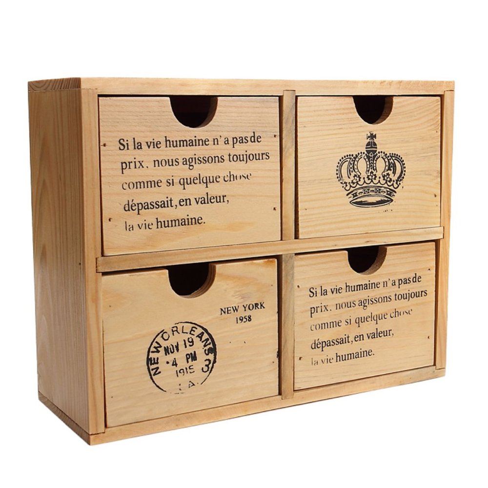 Apothecary Wood 4 Drawer Desk Organizer, Jewelry box organizer